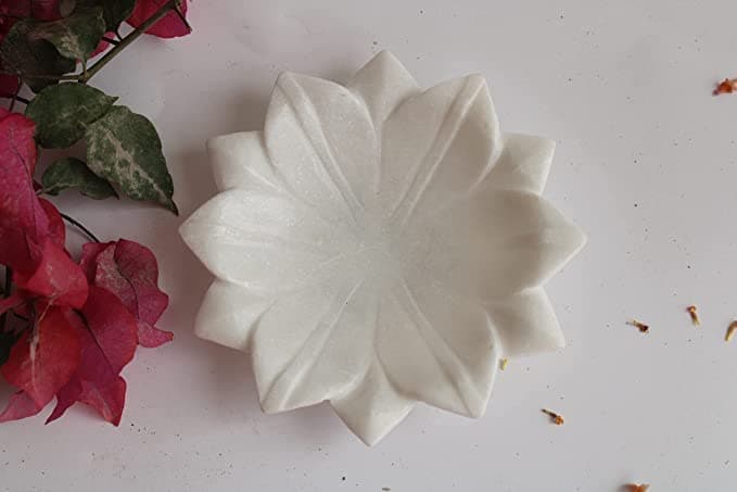 Rajasthan Art Marble urli | Hand Carved Household Multi- Utility Flower Shape Bowl | haldi Mehndi Decoration | Fruit Bowl | Haldi Pithi Ceremony - 6 inch