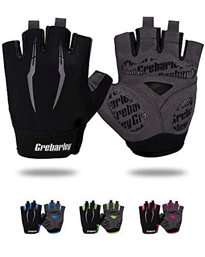 Grebarley Cycling Gloves Bike Gloves Bicycle Gloves MTB Gloves Road Anti-Slip Shock-Absorbing Gel Pad Light Weight Breathable Mountain Biking Gloves for Men Women (Black, L)