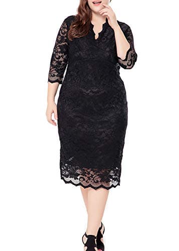 Aofshe Women's Plus Size Stretch Lace Maxi Dress V Neck Evening Wedding Cocktail Party Slim Dress