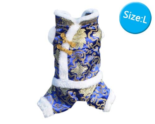 Shopready Chinese Traditional Style Costume Dog Clothes Winter Pet Hoodies for New Year -Blue (Large)