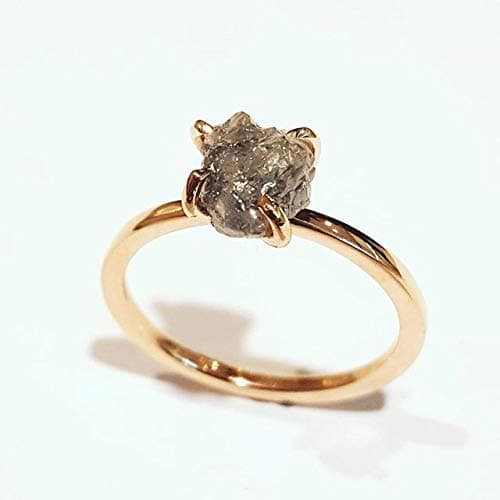 18k Solid Rose Gold Raw Solitaire Diamond Alternative Engagement Ring, Handmade Natural Diamond Ring Also available in 18k solid white and yellow gold