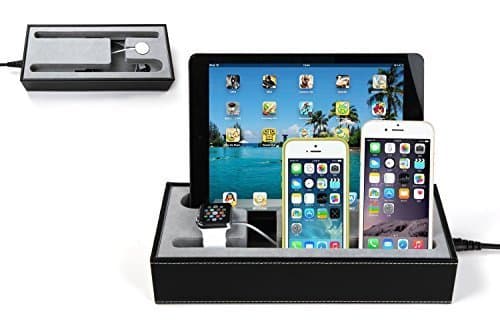 For Apple Watch iPhone iPad Multiple Charging Dock Station Stand Smartphone perfect Gift, Leather finish