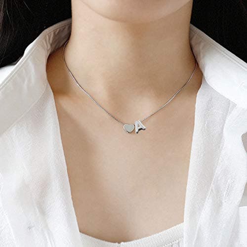 Luxcastle Silver Initial Heart Necklace Personalized Tiny Letter Monogram Pendant Necklace Lovely Jewelry for Women Gift