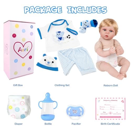 Lifelike Realistic Reborn Baby Boy Doll 22 Inch Handmade Weighted Reborn Baby Doll with Bear Toy