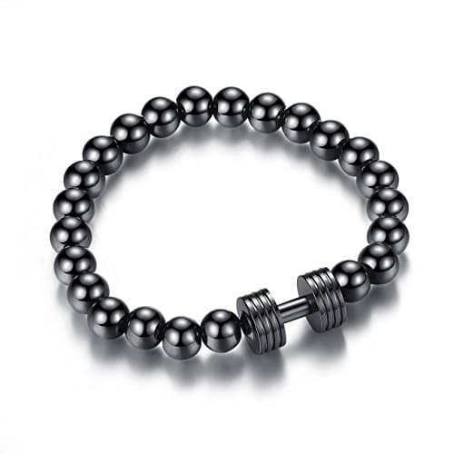 Reve Jewelry Men’s 8MM Stainless Steel Beads Barbell Stretch Bracelet, 3 Color