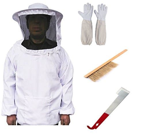 Beekeeping Bee Keeping Suit Jacket & Gloves & Bee Hive Brush & J Hook Hive Tool Set