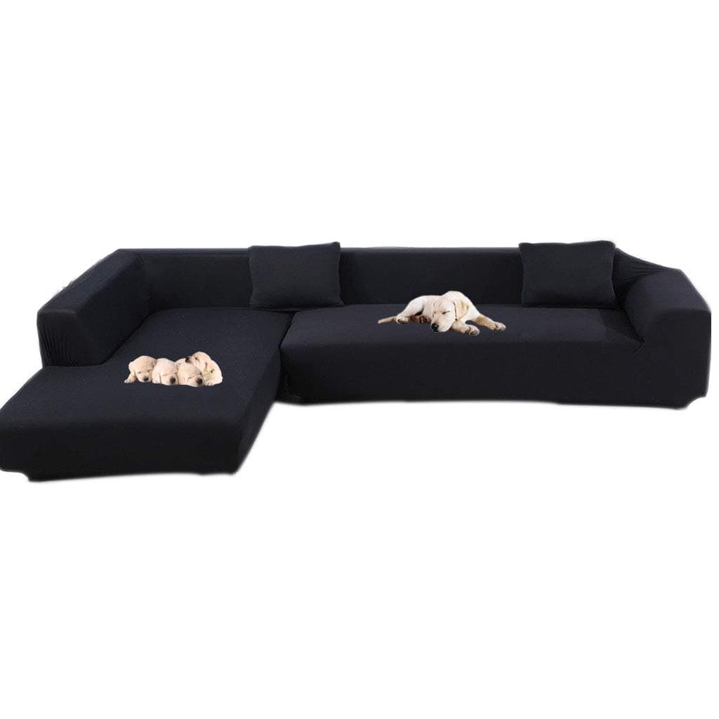 Taiyucover Anti-Skid Dustproof Sofa Slipcovers ;Armchair/2-Seater/3-Seater Sofa Covers; Sectional Corner L-Shaped Sofa Protector (Black, L-Shape(Large 3-Seater Sofa + Large 3-Seater Sofa))