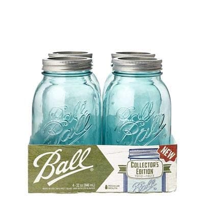 4 PACK AMBER BALL MASON JARS 946ML WIDE MOUTH with RECIPE BOOKLET