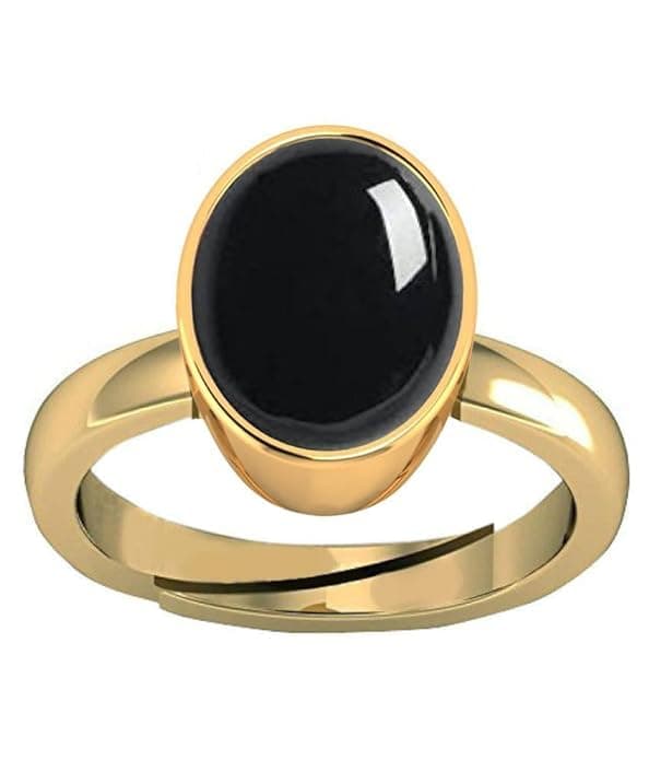 Certified 10.00 Ratti / 9.00 Carat Natural Black Onyx Chalcedony Adjustable Ring (Sulemani Hakik Gold Plated Gemstone by Lab Certified(Top AAA+) Quality for Men and Women