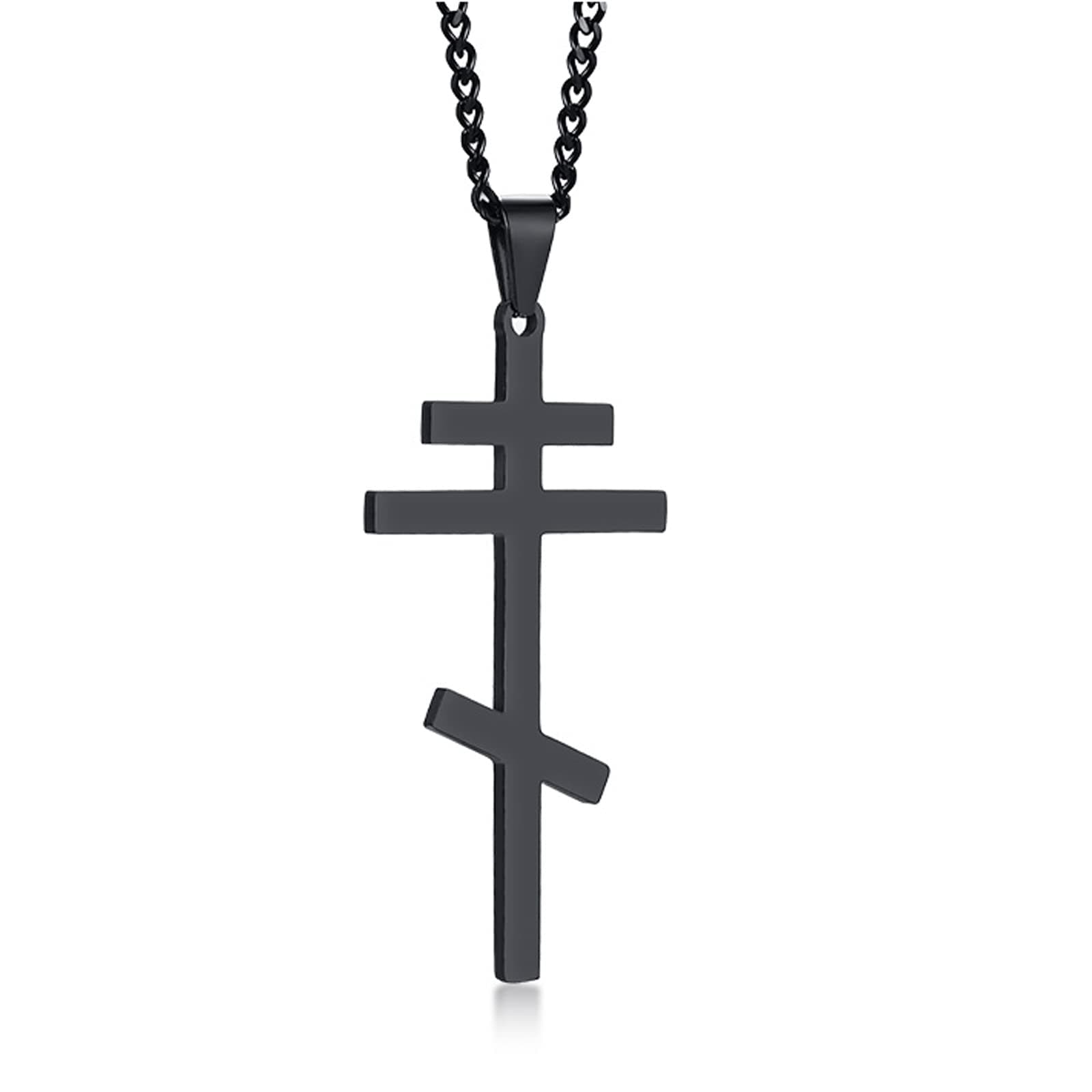 VNOX Stainless Steel Religious Russian Orthodox Cross Pendant Necklace for Men Women, 58 millimeters, Leather Stainless Steel
