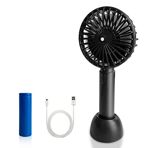Portable USB Fan Battery Operated Fan with Flashlight, Quiet and Powerful Rechargeable Desk Fan for Phone Charge, Outdoor, Office, Backpacking (Black)