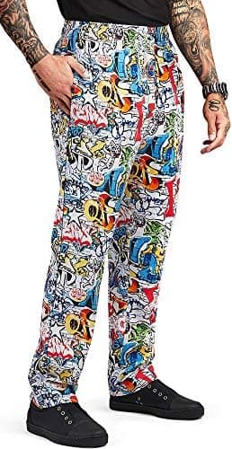 Men’s Graffiti Print Chef Pant (XS-3X) | Traditional Baggy Fit, 100% Cotton, Elastic Waist