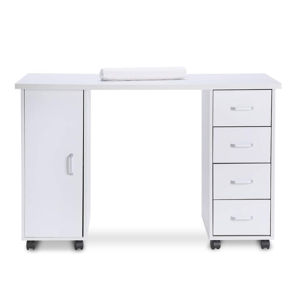 Beauty Nail Table Professional Manicure Table Nail Station White Nail Desk Movable Salon Workstation With Storage Drawers Armrest