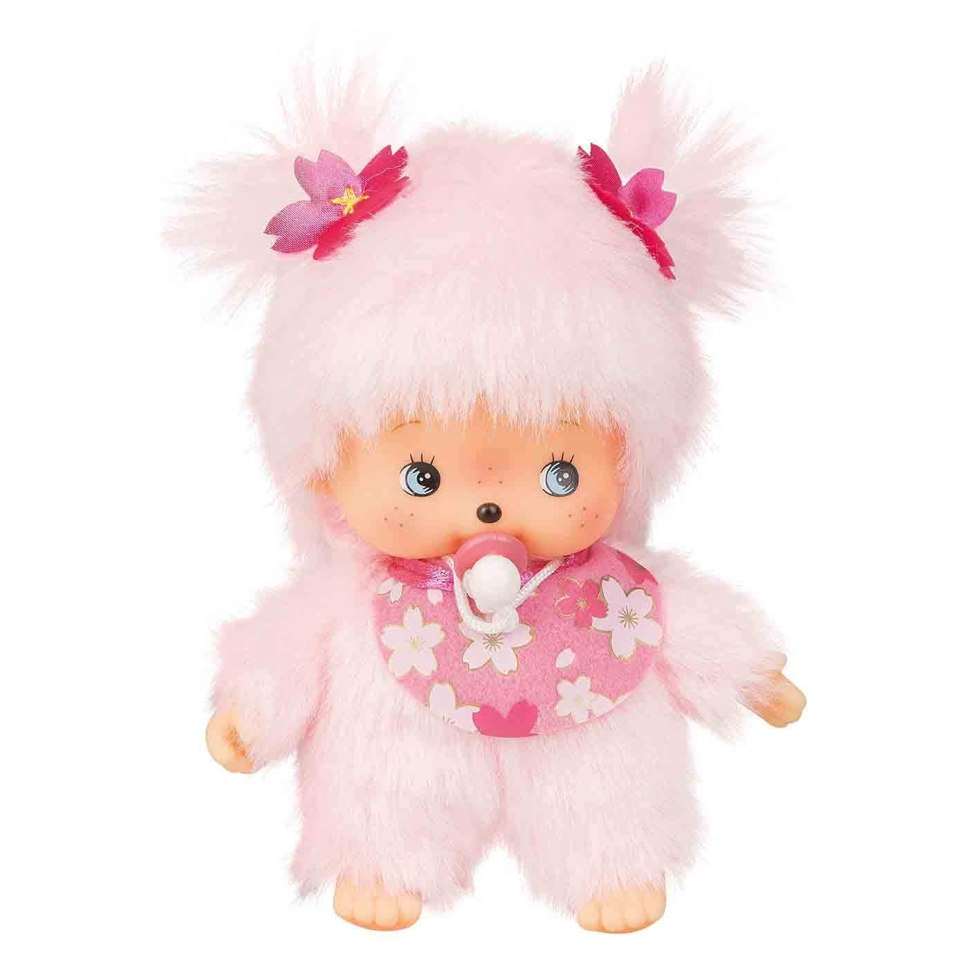 Sekiguchi 242443 Original Bebichhichi Girl Cherry Blossom Plush Pink with Bib and Flower Pigtails, Approximately 15 cm