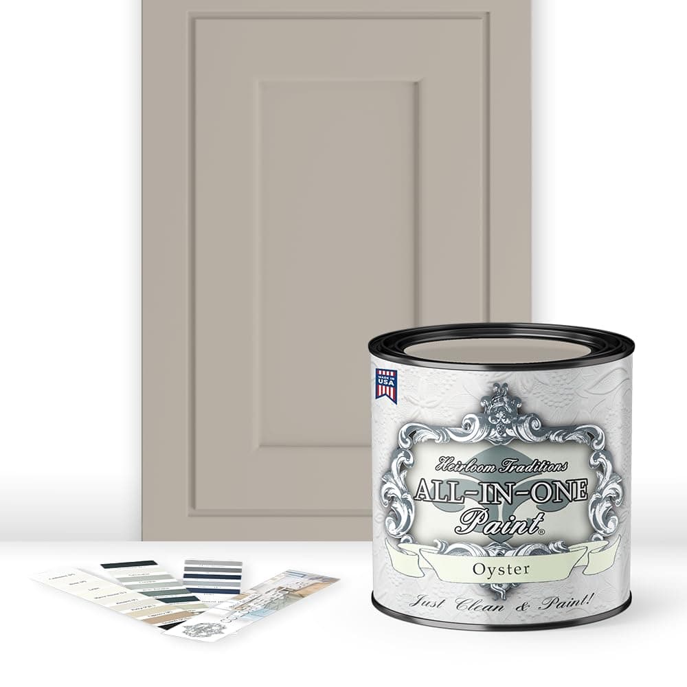 All-in-one paint, durable cabinet, built in furniture paint primer and topcoat, no sanding required. Includes our 30 Color Cards - Oyster (Taupe), Quart