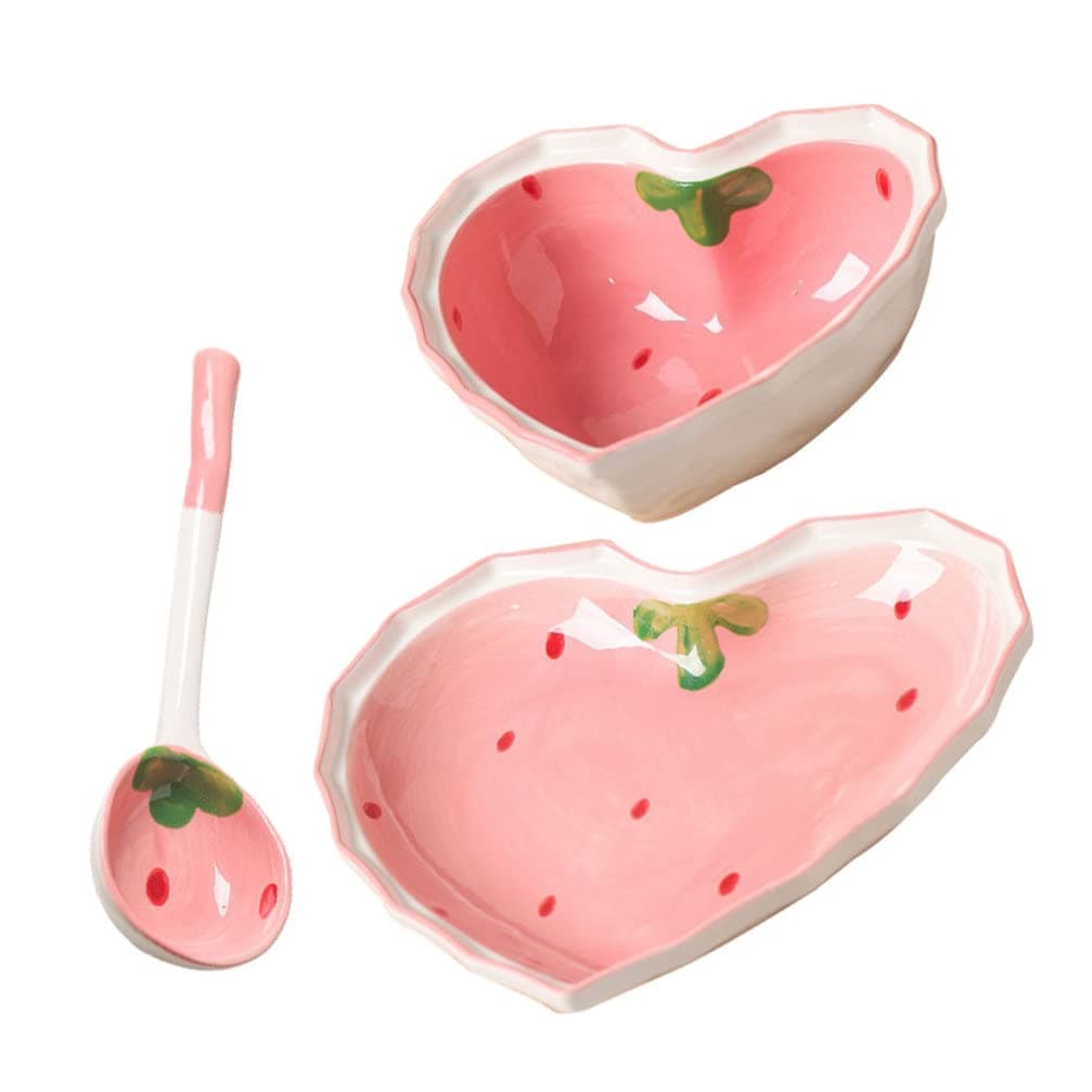 Luxshiny Ceramic Dessert Bowls: Heart Shaped Porcelain Bowls for Soup, Snacks, Cereal, Ice Cream - Pink, 09BUM509723TFKLD0HS