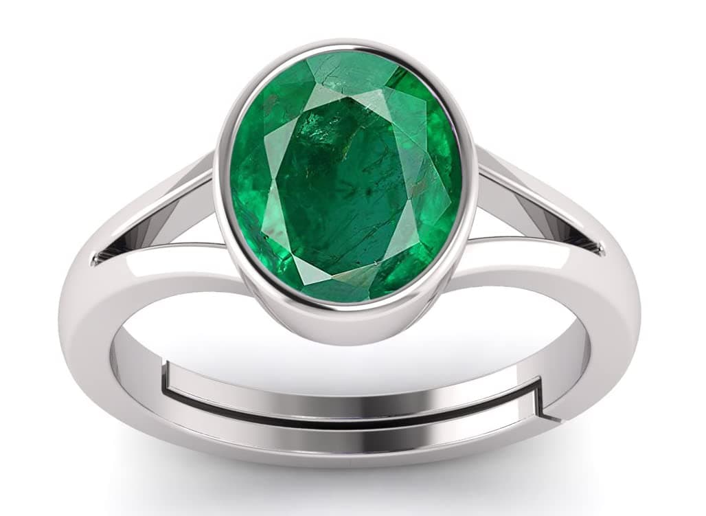 Original Natural Emerald 6.25 Ratti / 5.90 Carat Panna Silver Adjustable Ring for Women's and Men's (Lab - Approved)