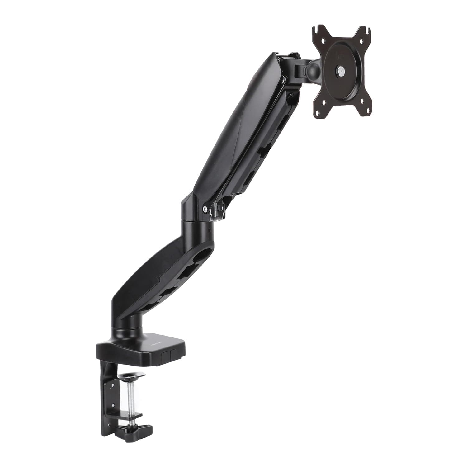 Amazon Basics Gas Spring Single Computer Monitor Arm Desk Mount, Adjustable, Holds up to 27" Monitors, Black
