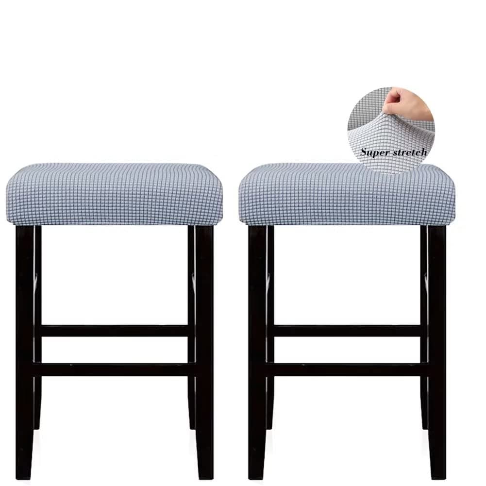 Stool Covers Rectangle,2 Pack Stretch Rectangle Bar Stool Covers Jacquard Vanity Stool Cover Washable Counter Stool Covers Saddle Seat Cover with Elastic Band for Wooden Metal Bench(Light grey)