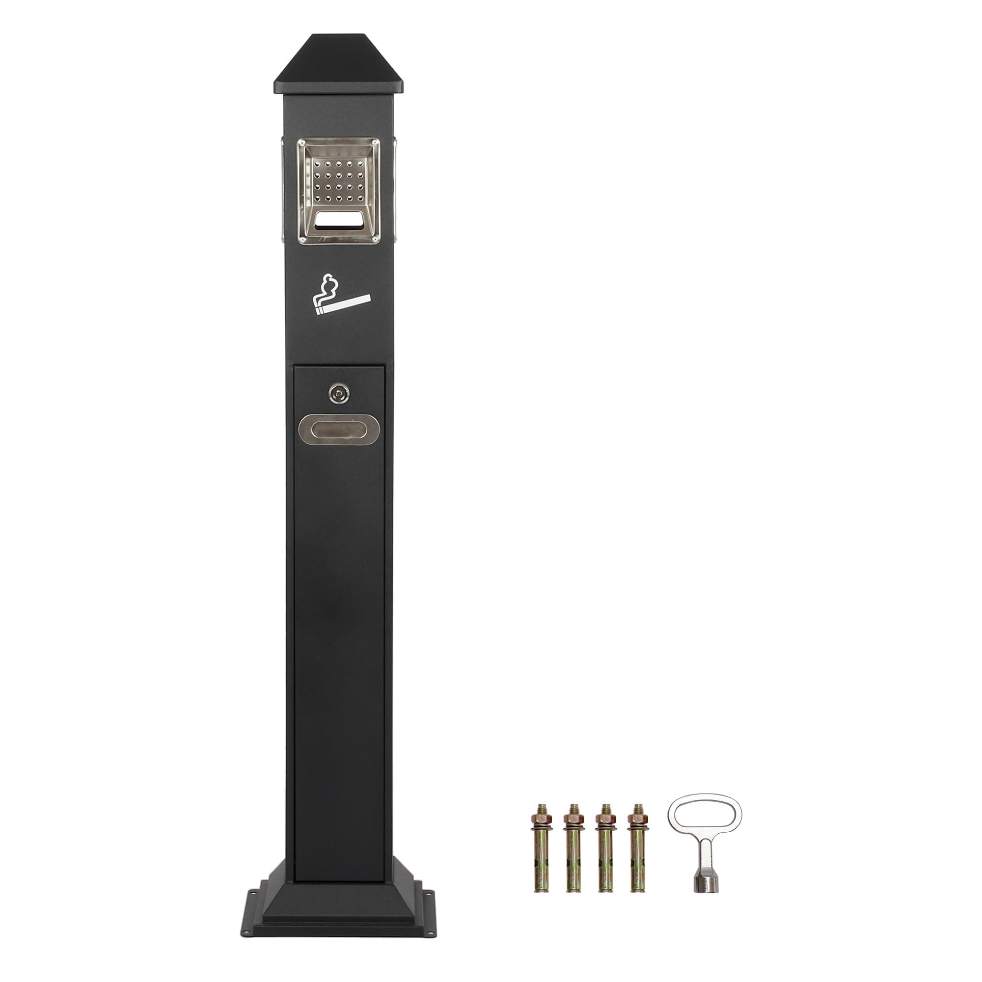 - lukar Commercial Butt Receptacles Metal Butt Container Heavy Duty Ash Disposal Outdoor Vertical Trash Can for Patios Gardens Hotels Pubs Offices(Black)