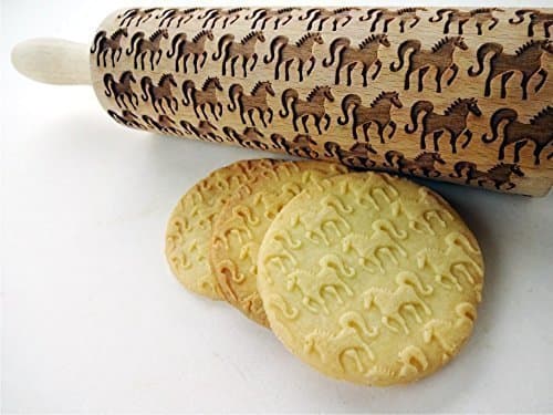 HORSES embossing rolling pin. Wooden embossing rolling pin with horses