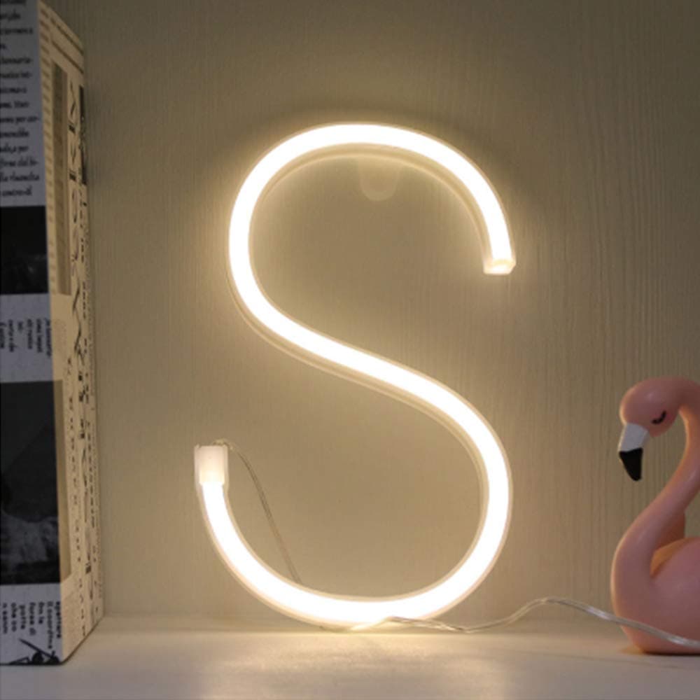 Warm White Neon Letter Light Alphabet Marquee Lights LED Neon Letter Sign Battery/USB Operated Decorative Word Light Letter Neon Lights for Home Bar Cafe Party Event Festival Christmas Birthday (S)