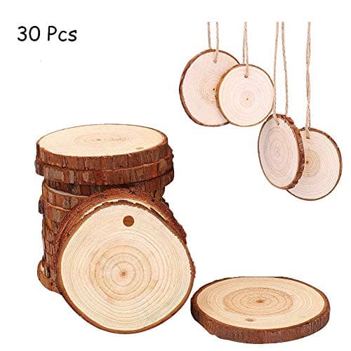 Unfinished Small Wood Slices 2 - 2.4 Inch 30 Pcs Wooden Circles with Holes for Centerpieces, DIY Art Crafts, Rustic Wedding Christmas Ornaments