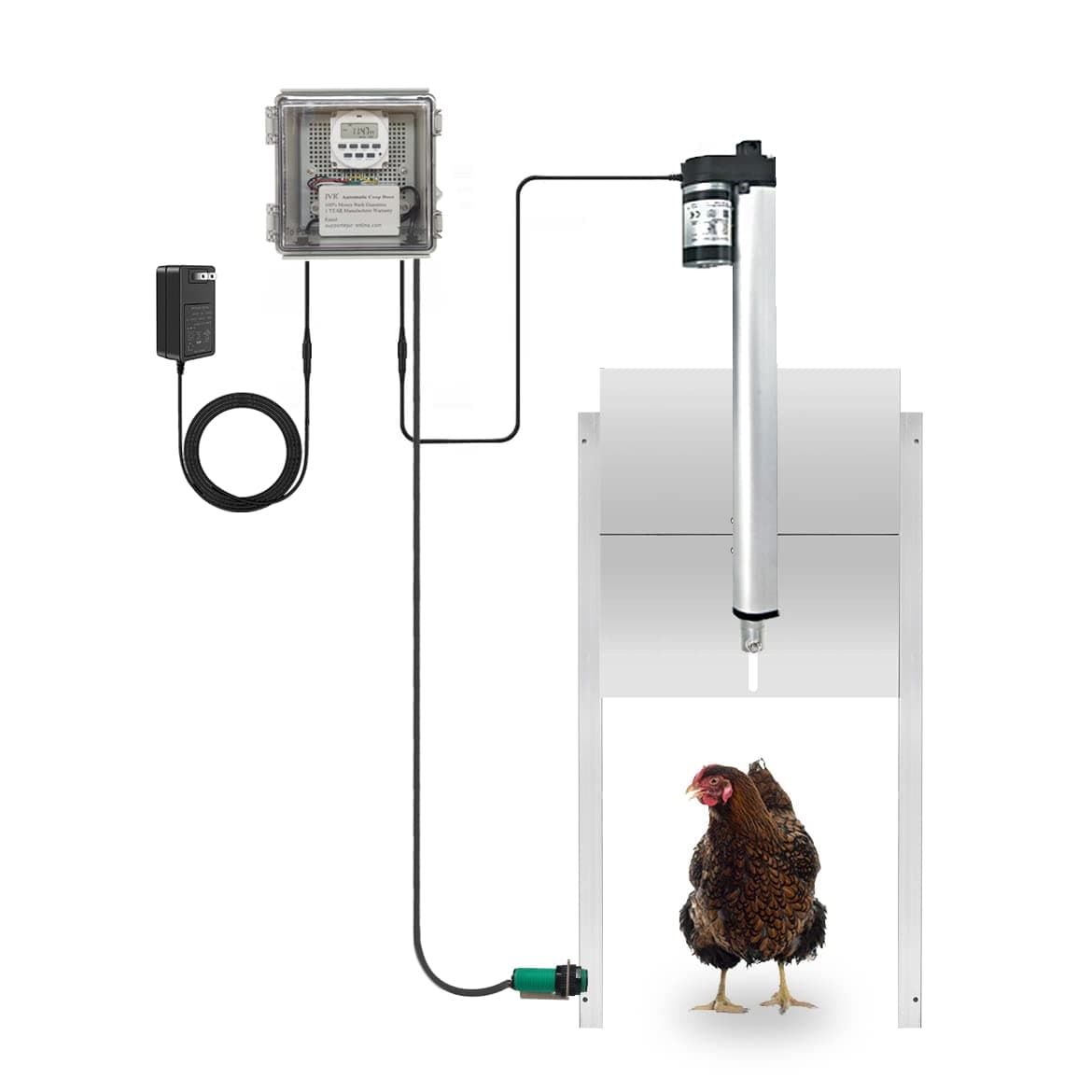 JVR Automatic Chicken Door Opener, Timer Controller, Actuator Motor, DC 12V/Solar Battery