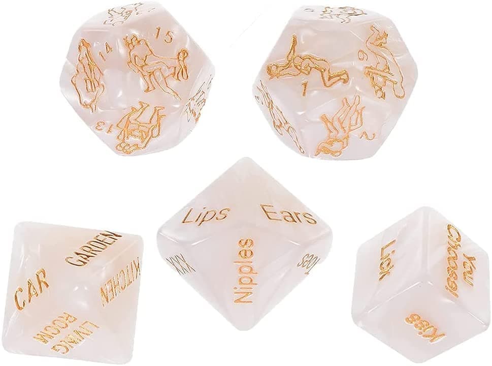 5pcs Romantic Role Playing Couple Dice Party Dice,Valentine's Day Gift,Novelty Gift for Hen Party,Honeymoon Bacherette Party,Wedding,Anniversary,Marriage(White)