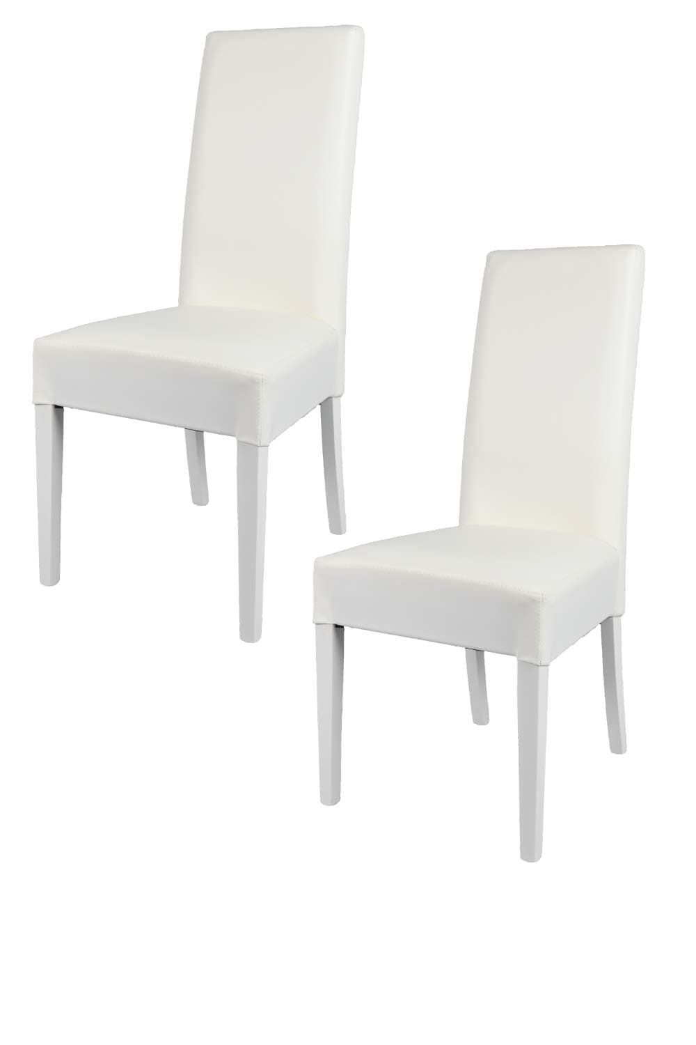 Tommychairs - Set of 2 chairs LUISA suitable for kitchen, dining room and restaurant, structure in wood of beech painted white and an upholstered seat covered in artificial leather colour white