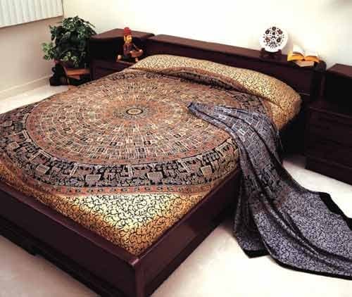 Bagroo Print Indian Bedspread, Double Size