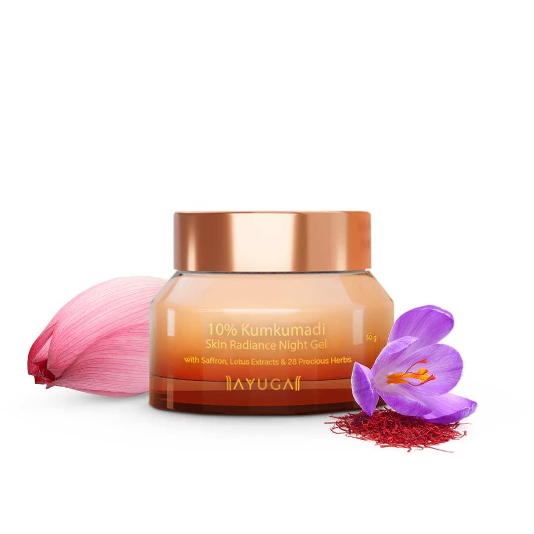 Ayuga 10% Kumkumadi Skin Radiance Night Gel with Saffron & Lotus Extracts for Dull & Dry Skin, Dark Spots | Night Cream | 50g