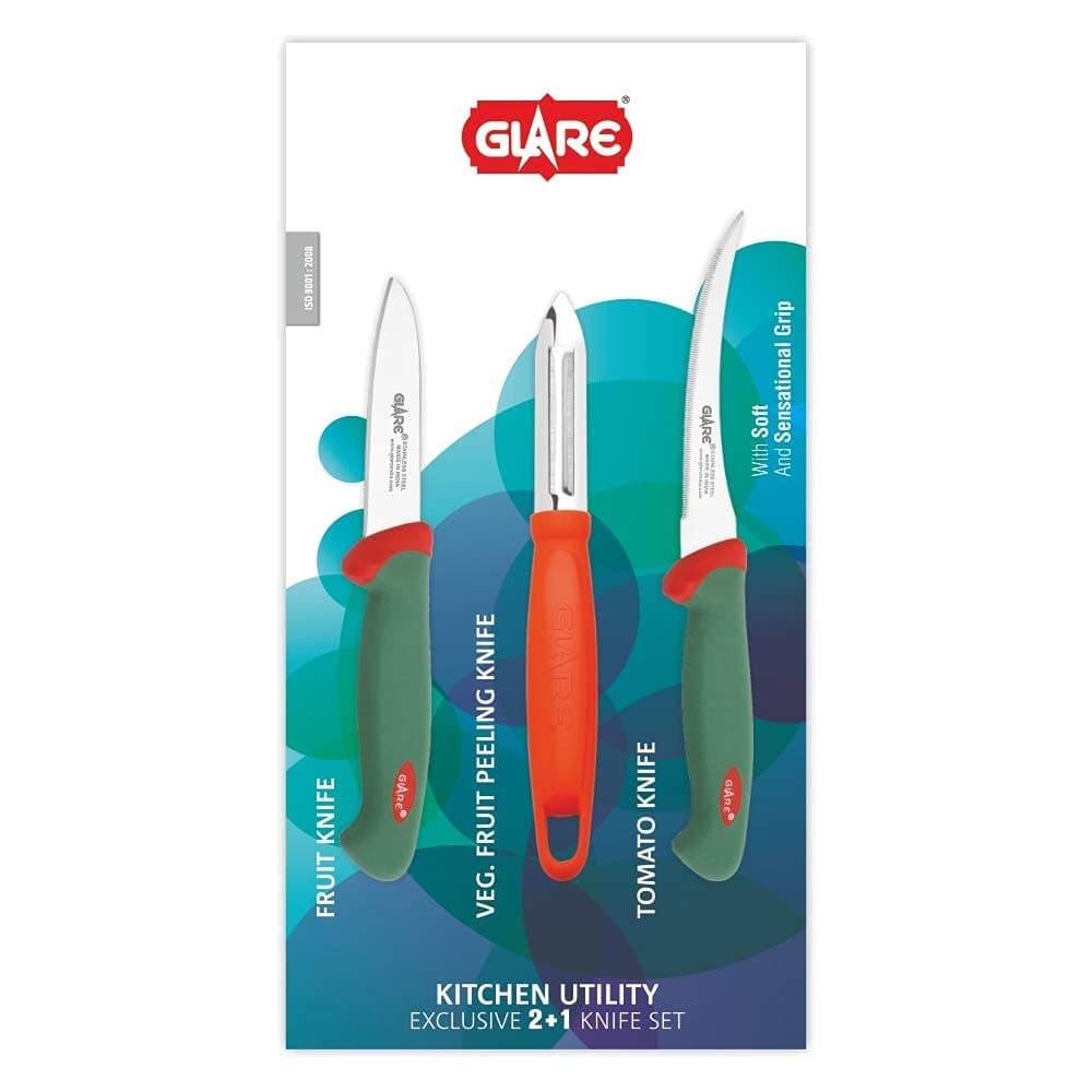Glare GA-129 Stainless Steel Kitchen Utility Knives Set (Exclusive 2+1 Pcs. Knife Set)