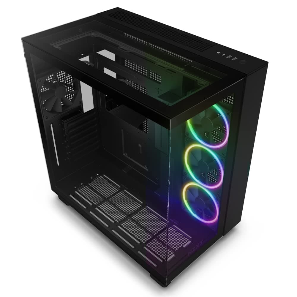 NZXT H9 Elite Dual-Chamber ATX Mid-Tower PC Gaming Case - Includes 3 x 120mm F120 RGB Duo Fans w/Controller - Glass Front, Top & Side Panels - 360mm Radiator Support - Cable Management - Black