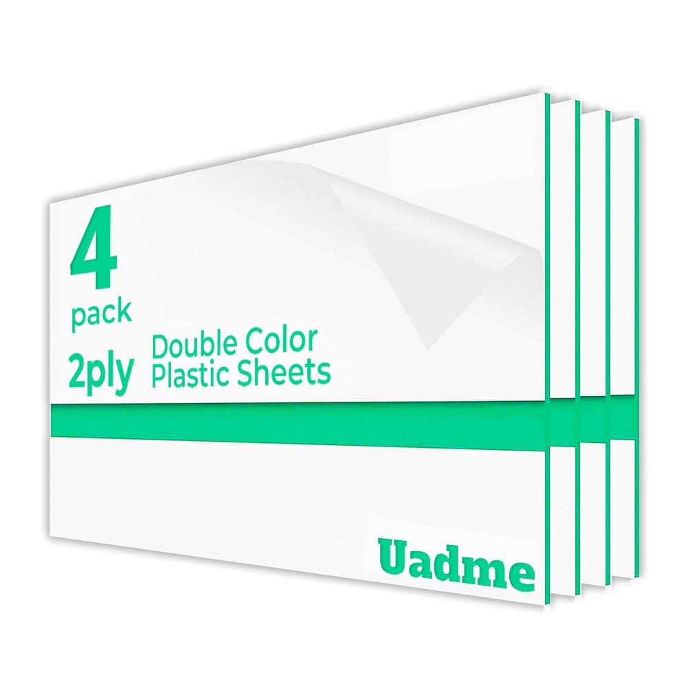 Blank Laser Engraving Materials, 12 x 8 inch White Panel Green Core ABS Double Color Plastic Sheets 4Pcs, Customized Personalized Painting, Interior Signs, Badges, DIY Carving