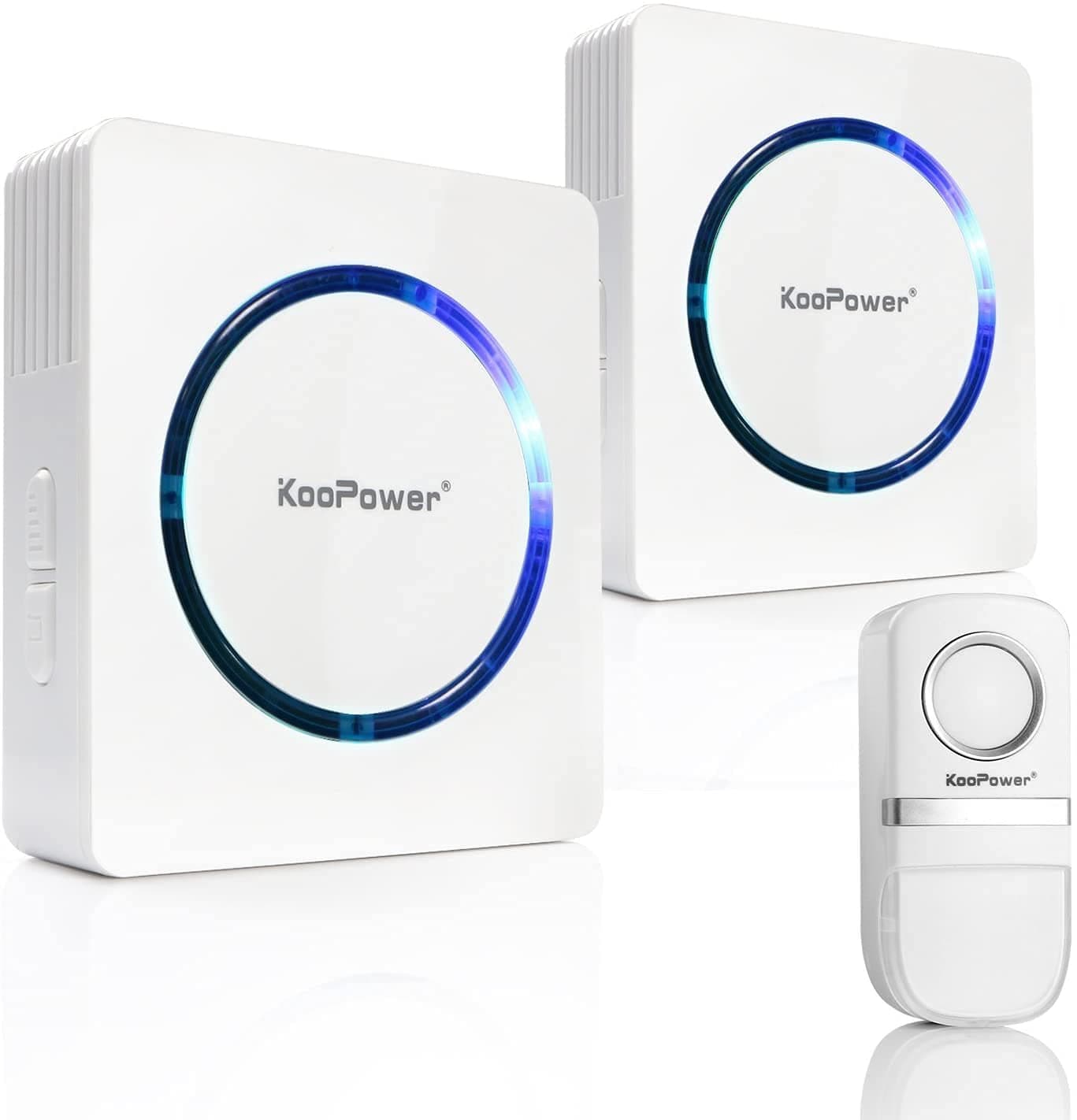 Koopower Self-Powered Wireless Doorbell with 2 Plug-in Receivers, No Battery Required, Waterproof Button, LED Flash, 58 Melodies, Easy Installation