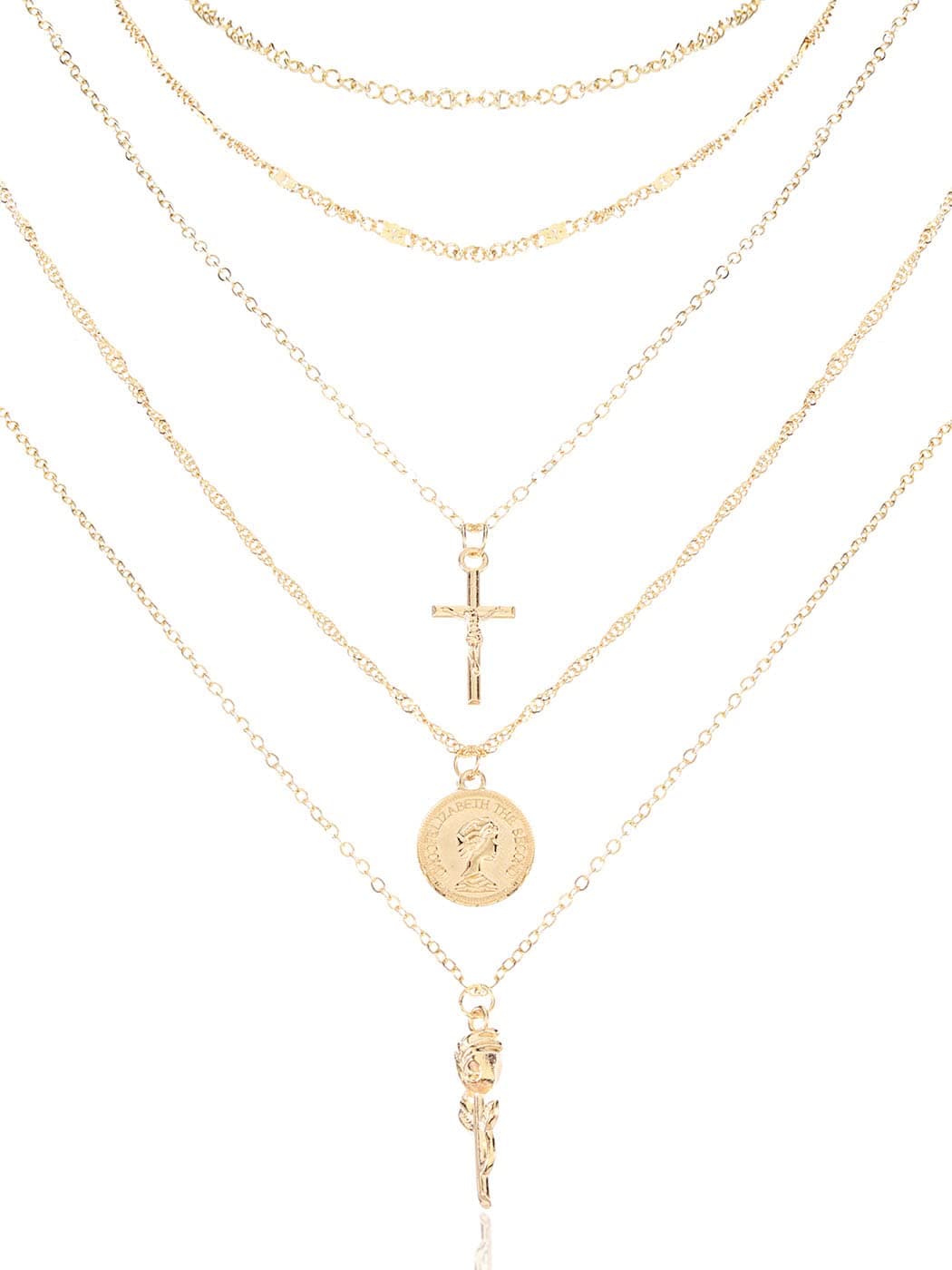 FstrendHoly Necklace Religious Virgin Mary Cross Rose Charms Pendant Long Necklace Jewelry for Women and Girls