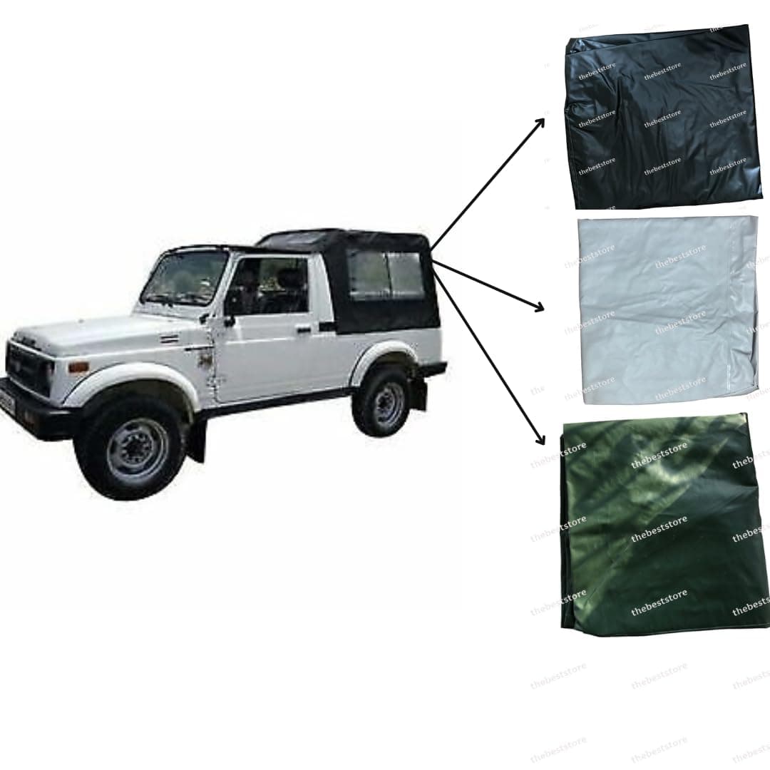 Soft top Heavy Duty Waterproof Hood Cover Canvas Olive Green, Grey, Black Colour fit for Maruti Gypsy (Grey)| The Best Store| Parts and accessorries| Maruti Gypsy