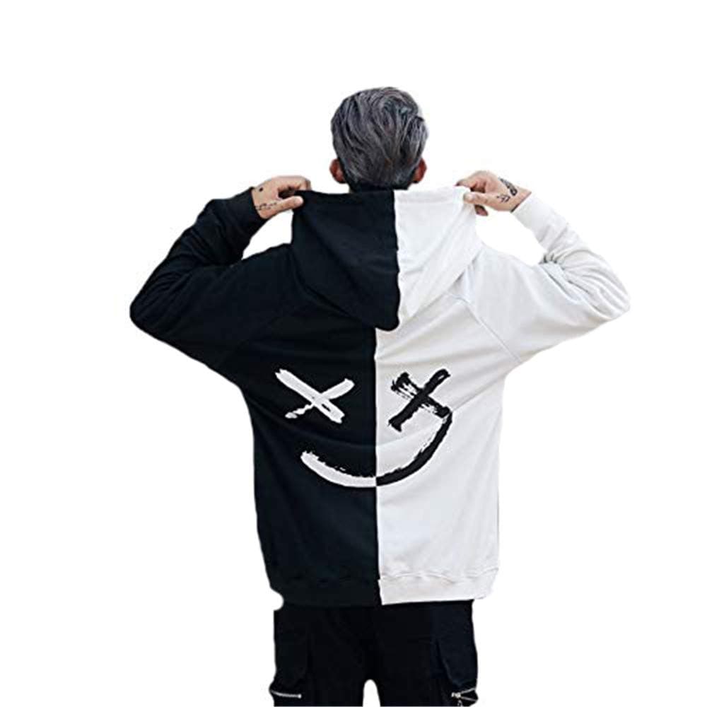 Men's Casual Smile Face Colorblock Hoodies Print Long Sleeve Sweatshirt Fashion Hip-Hop Pullover Couple T-Shirt