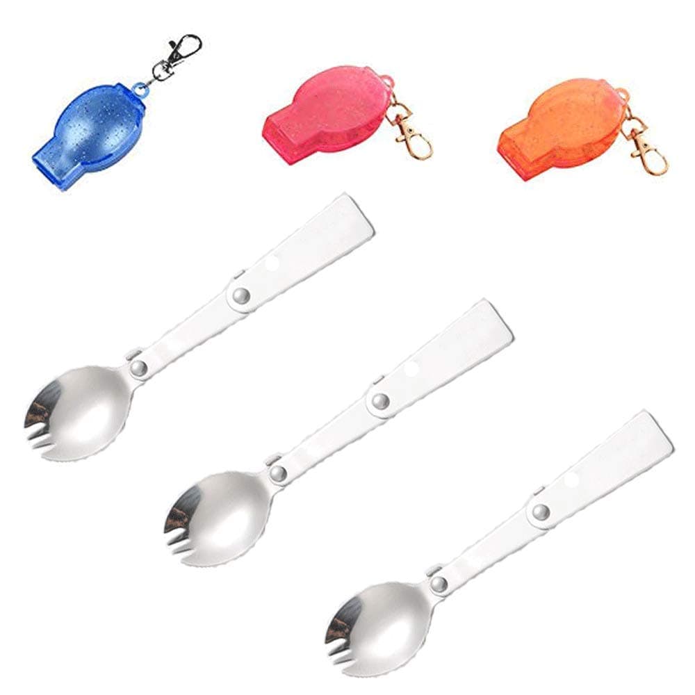 3Pcs Foldable Muti-function Stainless Steel Spork,Camping Traveller Sporks,Flatware Cutlery Spoon Fork with Carrying Case