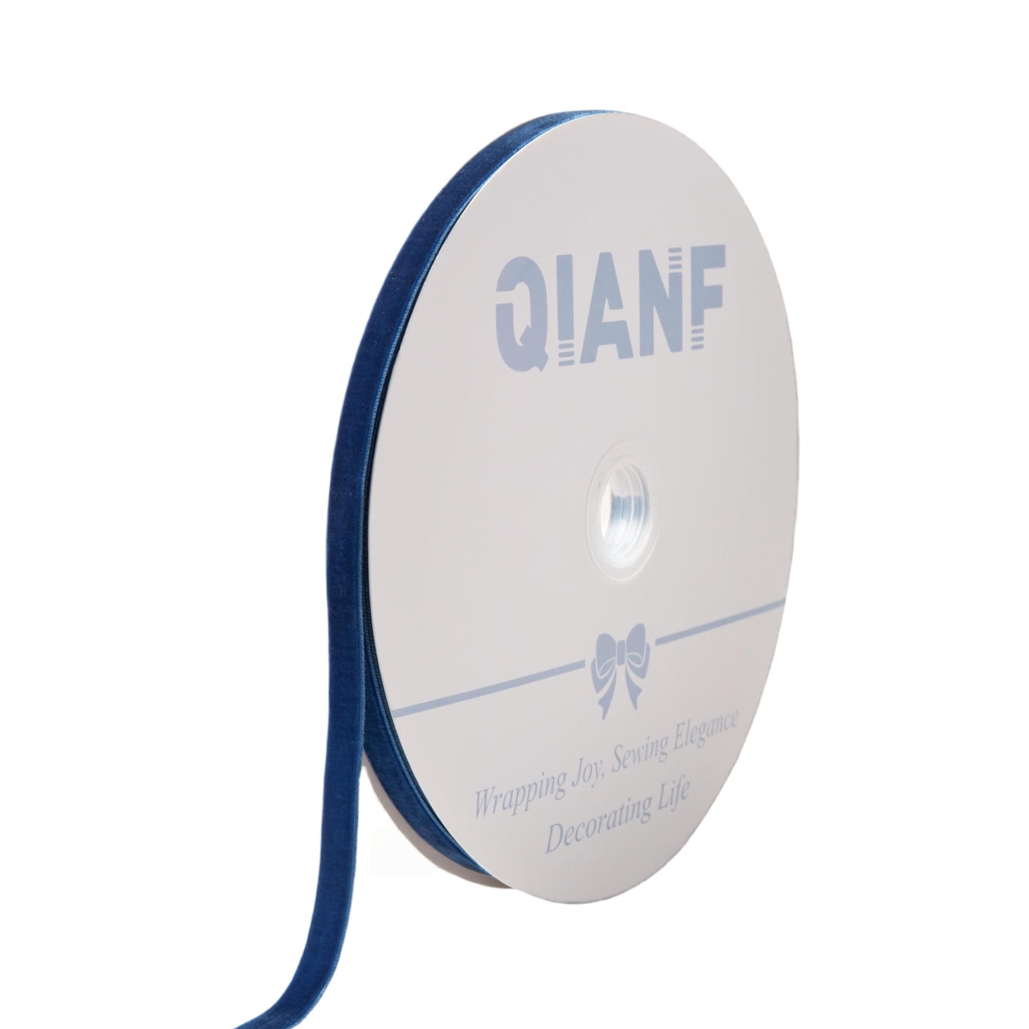 QIANF Vintage Sapphire Blue Velvet Ribbon, 3/8 Inch X 25Yd