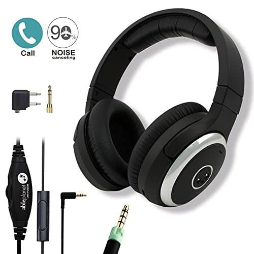 Active Noise Cancelling Headphones, Wired Headphone with Mic Over-Ear Headset with Airplane Flight Audio Jack Converter NC2000 by Ableplanet