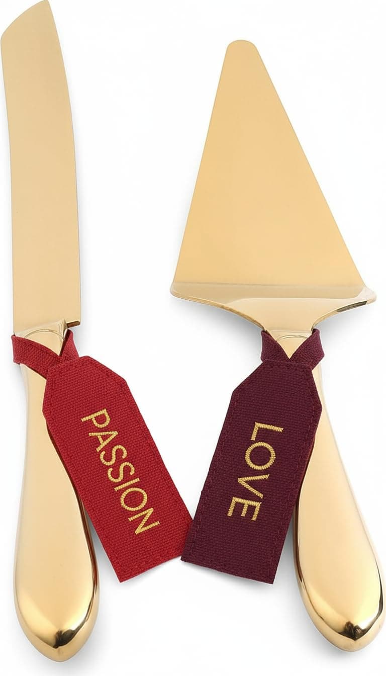 Cake Cutting Set for Wedding Cake Knife and Server Set, Cake Cutter and Pie Spatula,Cake Serving Set Serrated Blade,Thickened Stainless Steel Rounded Edge, Birthdays, Anniversaries,Parties 2 Pcs, Gold