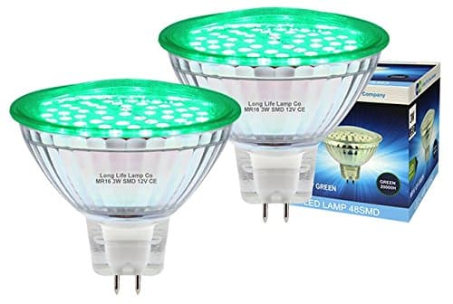 Long Life Lamp Company2 x 12v LED MR16 Green 3w Low Voltage Spot Light Bulb GU5.3