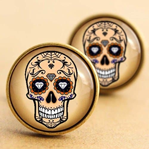 Diamond Sugar Skull Cufflinks, Bronze