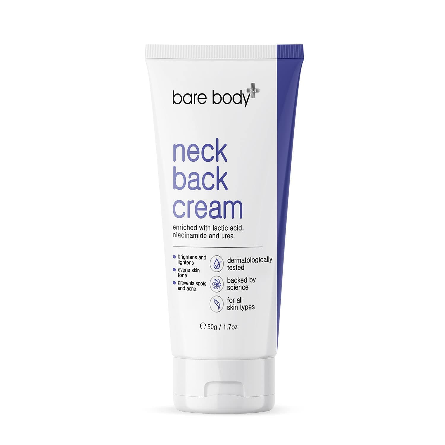 Bare Body Plus Neck Back Cream, Dermatologically Approved, Exfoliate, Nourish, Lighten Dark Skin, Clear Acne, Reduce Pigmentation | 50g