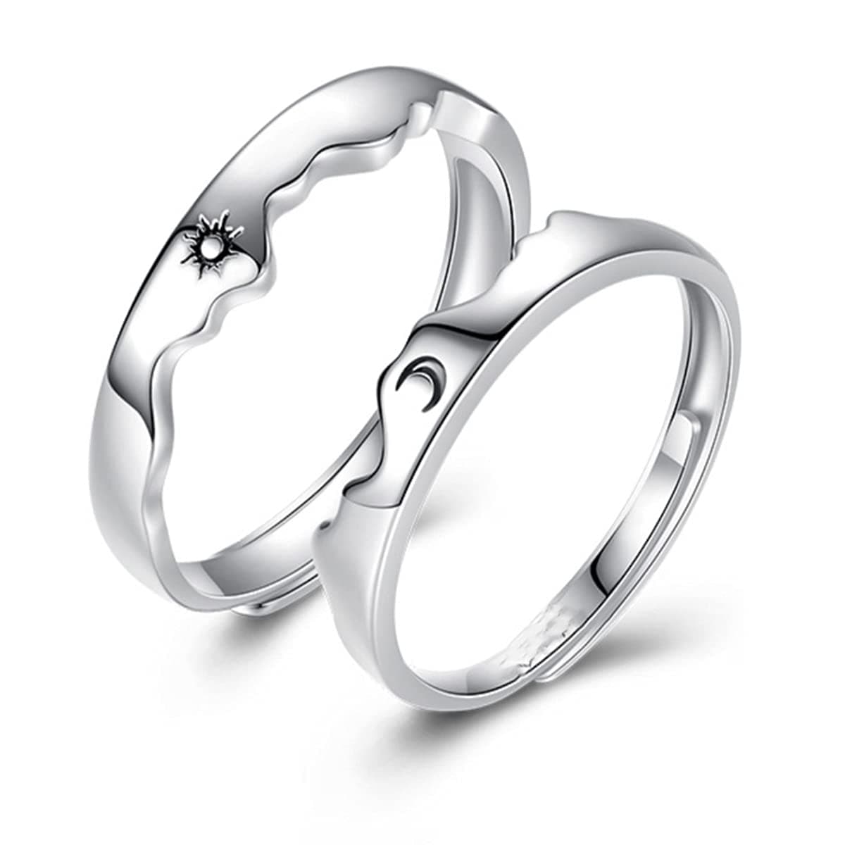 Couple Matching Rings for Woman Man Angel Devil Wings Dragon Arrow Open Rings Adjustable Sun Moon Promise Rings Set Friendship Rings Black White Couple Rings for Her and Him
