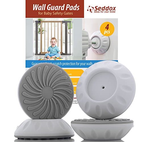 Seddox 4 Pack Wall Guard Protector Pads for Baby and Pet Pressure-Type Safety Gates - Round Saver Cups for Guaranteed Anti-Scratch Protection Your Walls, Stairs, and Doors with 100% Satisfaction