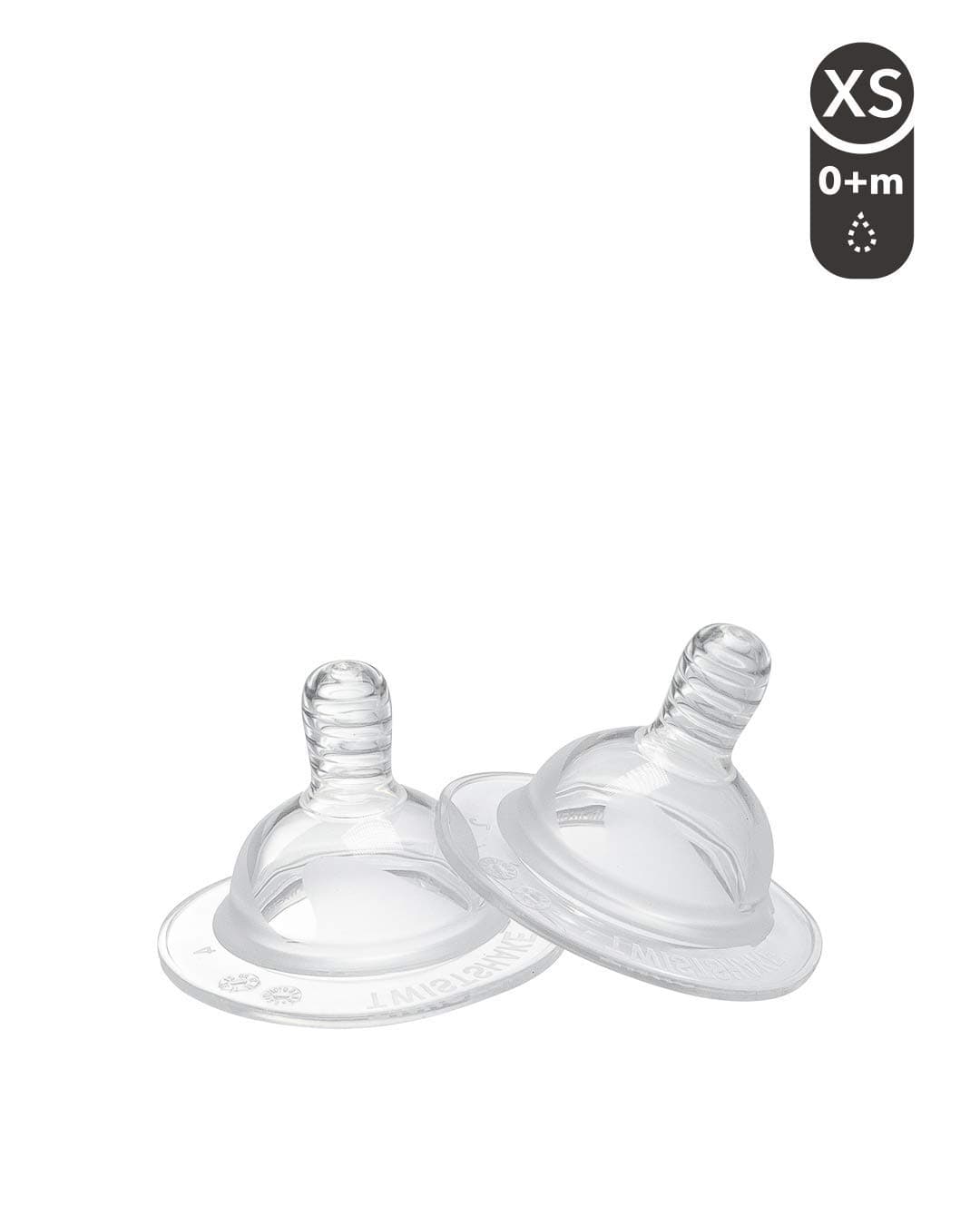 Baby Anti-Colic Teats - Set of 2 | XS Size - 0 Months+ | Baby Bottle Teats with Breast Like Structure | Soft Silicone | BPA-Free Infants Milk Teat | Toddler Teats | Transparent