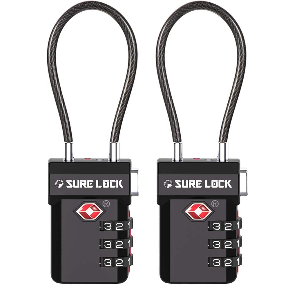 SURE LOCK TSA Compatible Travel Luggage Locks, Inspection Indicator, Easy Read Dials (BLACK 2 PACK)